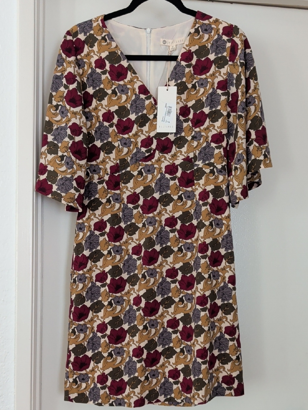 Relished Burgundy, Olive & Cream Floral Mini Dress